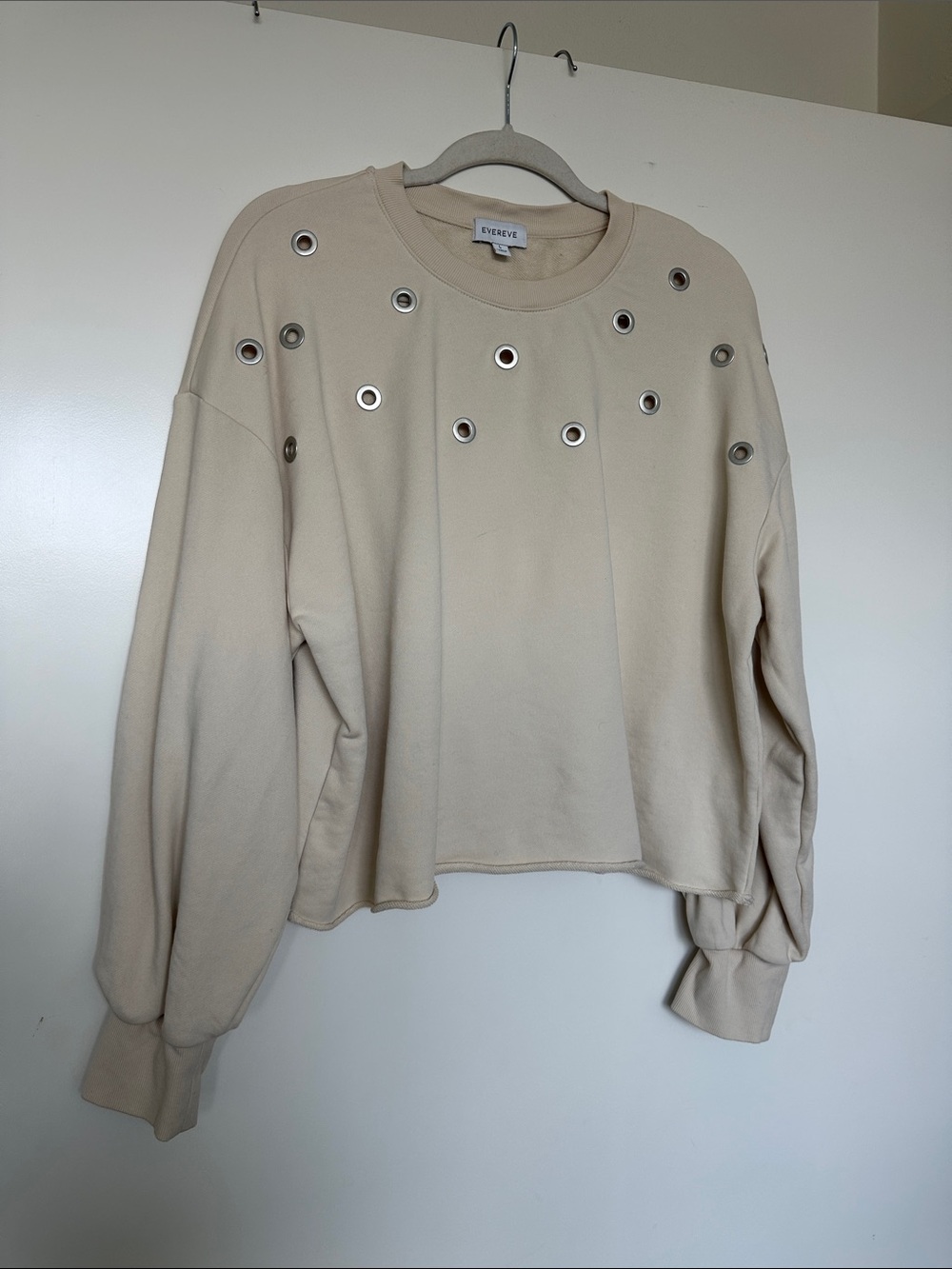 Evereve Beige Pullover Sweatshirt with Metal Eyelets